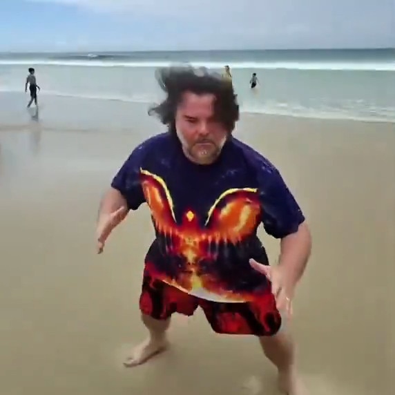 Jack Black being Jack Black when confronted by paparazzi on the Gold Coast.