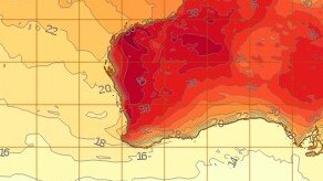 Heat map for Saturday afternoon shows temperatures remaining high across WA, with particular hot conditions in the south west. Picture: Australian Bureau of Meteorology.