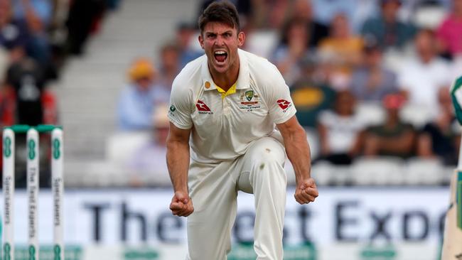 Mitchell Marsh takes the wicket of Jonny Bairstow. Picture: AFP