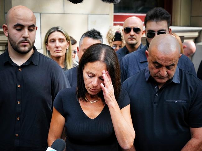 Celeste’s brother Alessandro Manno, mum Aggie Di Mauro and father Tony Manno outside court after her murderer was sentenced. Picture: NCA NewsWire / Luis Enrique Ascui