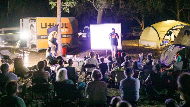 Wamba Wamba man and Uluru Dialogue leader Eddie Synot addresses an audience at the Laura Indigenous Dance Festival.