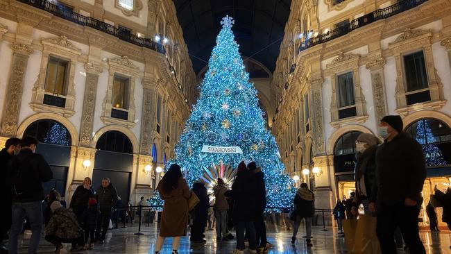 While decorations go up to celebrate the holiday season, Italy has banned travel and midnight mass during the Christmas and New Year period as the daily coronavirus death toll continues to rise. Picture: Getty