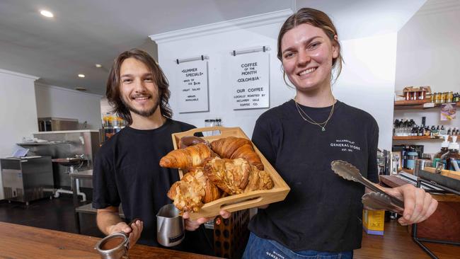 Mclaren Flat General Store workers Tanae McLean and Daniel Draganchev. Pictured on Jan 19th 2024. Picture: Ben Clark