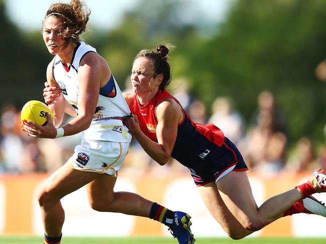 Daisy Pearce tackles an opponent during an AFLW game last year. Picture: Michael Dodge/Getty