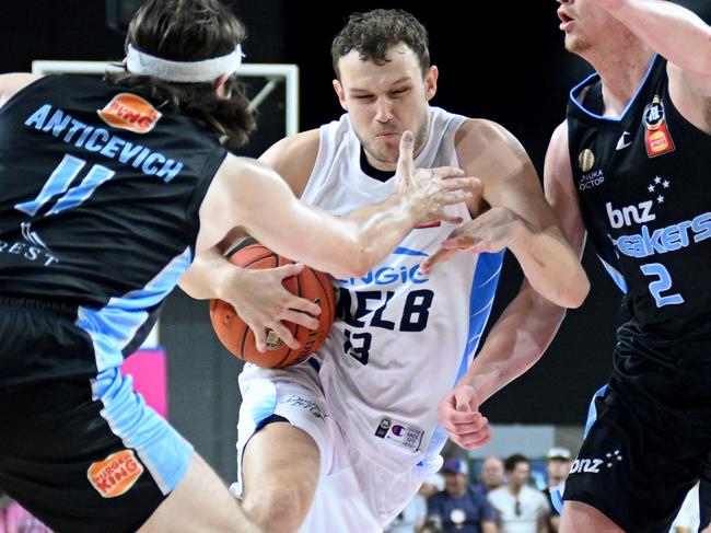 Tough as nails Tanner Krebs nailed three treys against New Zealand. Picture: Getty Images