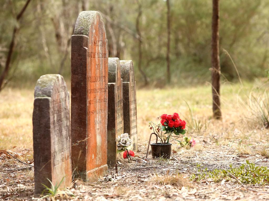 10. In Castlereagh General Cemetery is the grave of Sarah Marshall, who was brutally murdered by a pack of men in 1838. ‘Sarah’s grave’ is widely regarded as one of the most haunted places in Sydney’s west. It’s said she harasses young men who go near her grave, and appears to women in the trees above. Picture: AAP/Justin Sanson