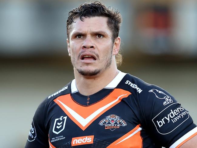 SYDNEY, AUSTRALIA - JULY 04: James Roberts of the Tigers watches the big screen during the round 16 NRL match between the Wests Tigers and the South Sydney Rabbitohs at Leichhardt Oval on July 04, 2021, in Sydney, Australia. (Photo by Mark Kolbe/Getty Images)