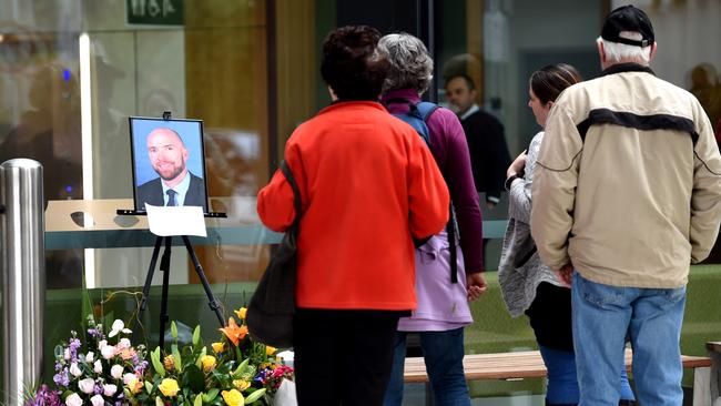 Tributes flow for Dr Patrick Pritzwald-Stegmann at Box Hill Hospital after he died following an attack at work. Picture: Nicole Garmston