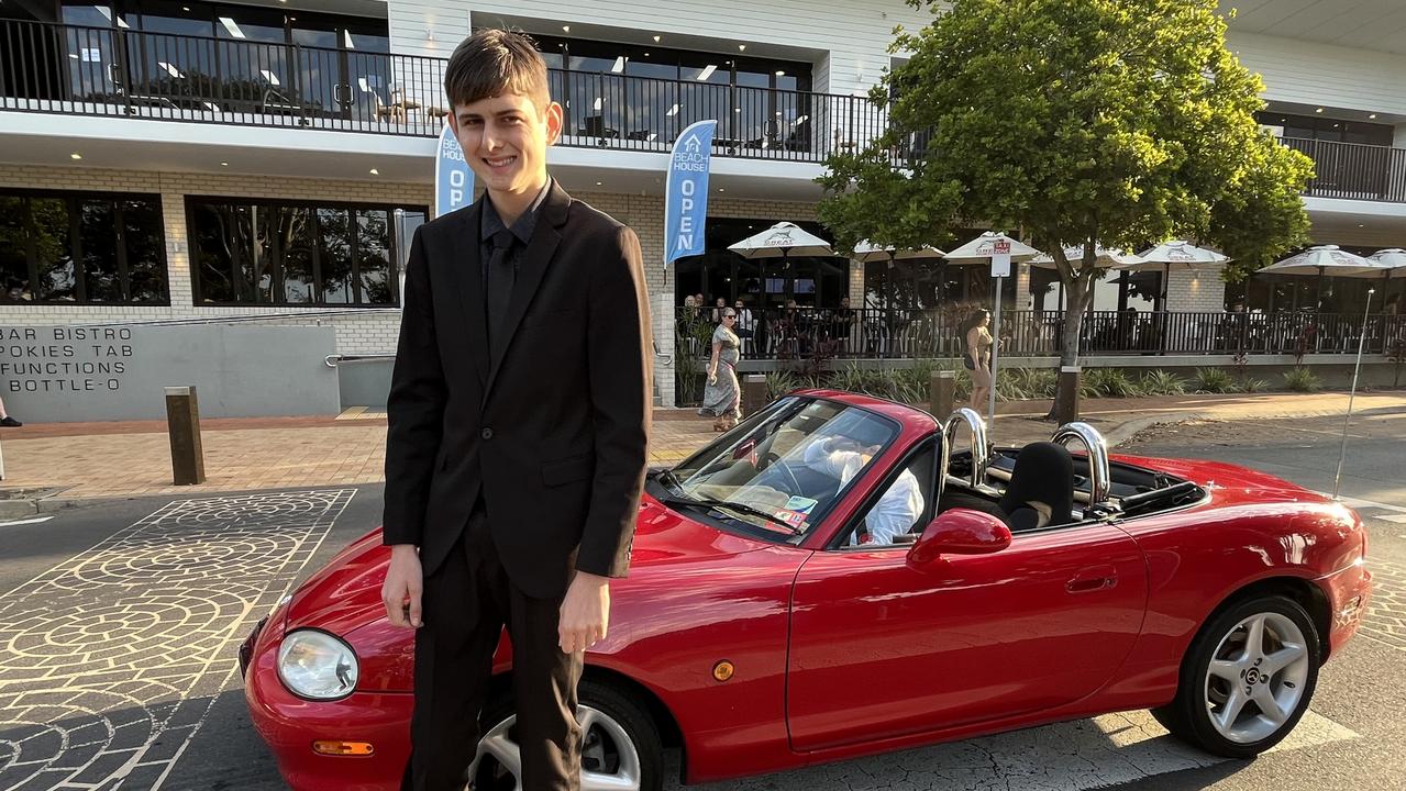 Aidan Croft arrived at the Fraser Coast Anglican College formal in a red Mazda MX5 convertible.