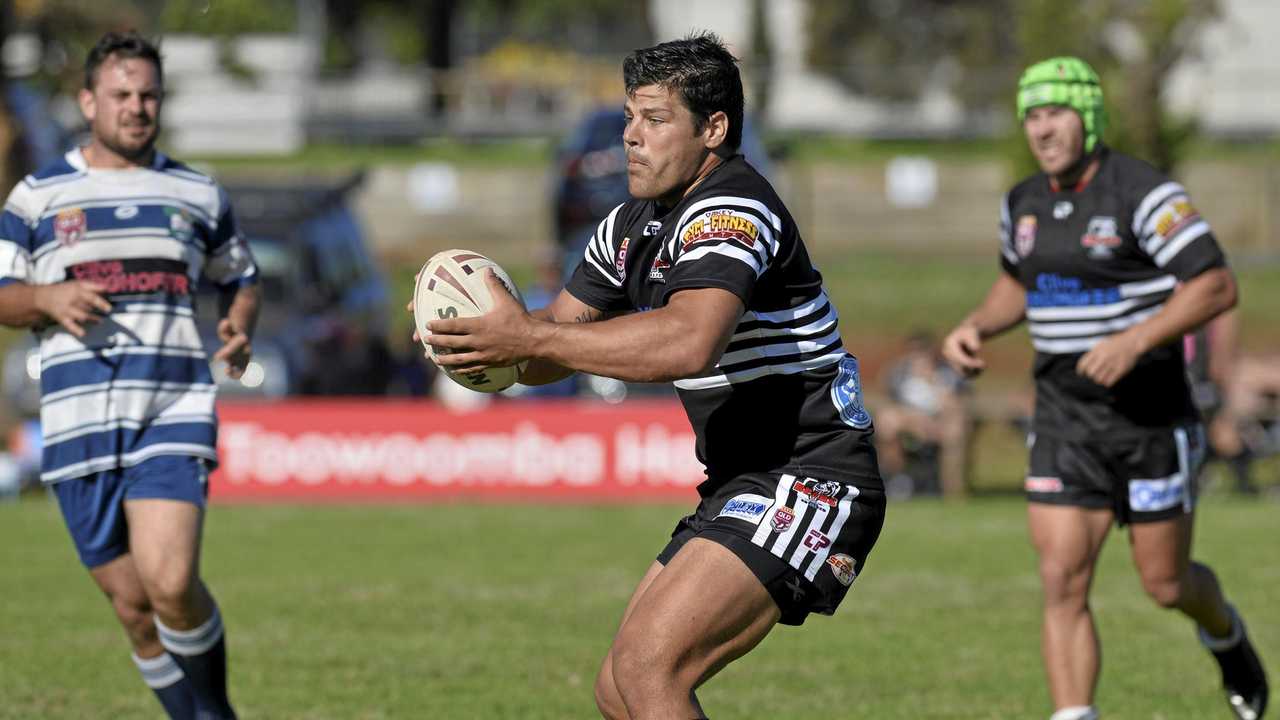 READY TO BATTLE: Josh Stanton for Oakey against Brothers in a previous match last month at Glenhome Park. Picture: Kevin Farmer