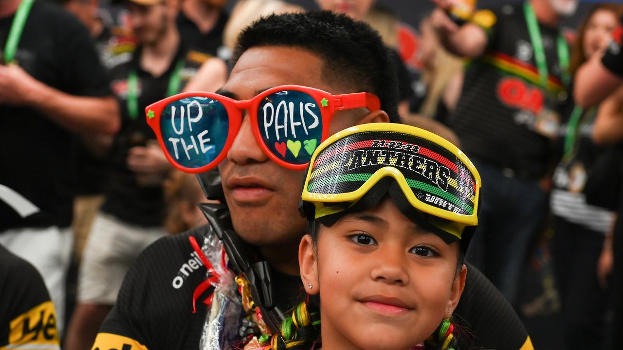 Moses Leota celebrates with his daughter. Picture: Getty Images