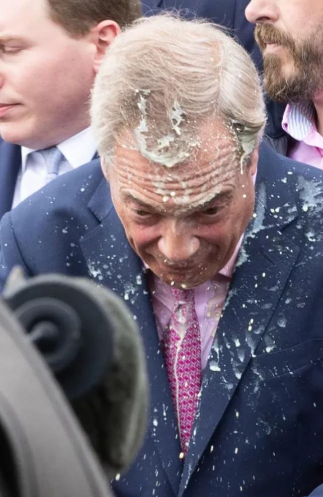 Nigel Farage was left covered in liquid after the incident