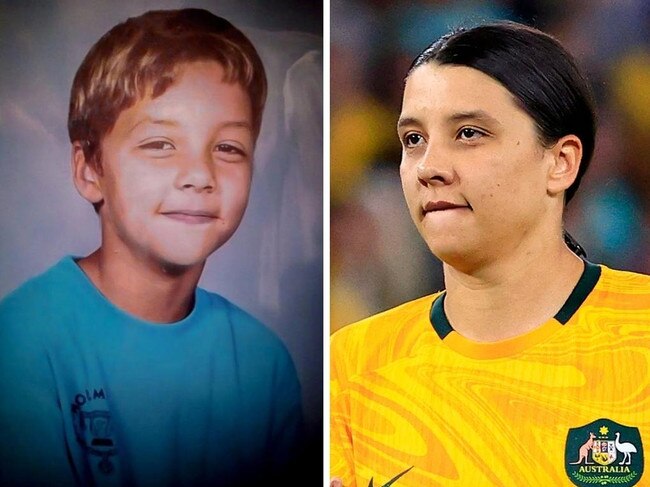 Sam Kerr, as a child and during the Matildas' penalty shootout victory over France.