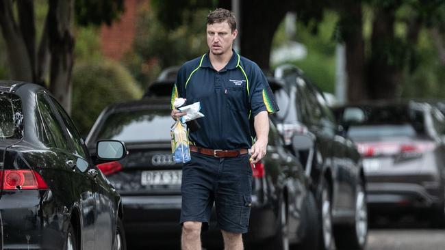 Disgraced former NRL star Brett Finch pictured leaving his Ramsgate home with his lunch, on his way to work. Picture: Julian Andrews