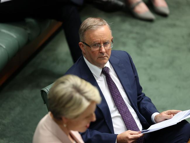 Anthony Albanese with Tanya Plibersek during question time today. Picture: NCA NewsWire / Gary Ramage