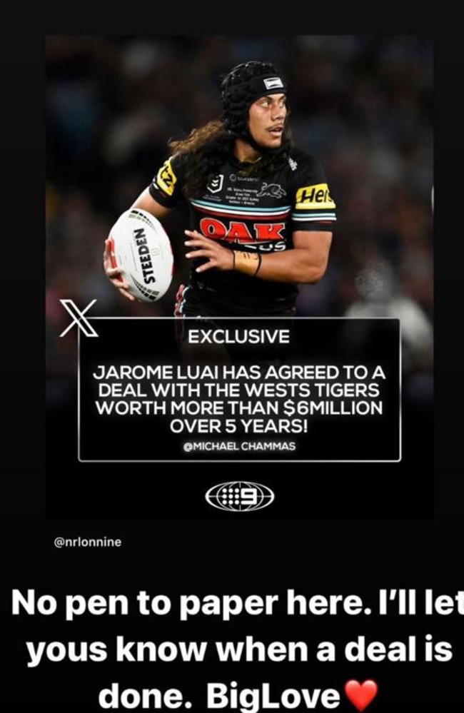 Jarome Luai took to Instagram to confirm no deal had been done.