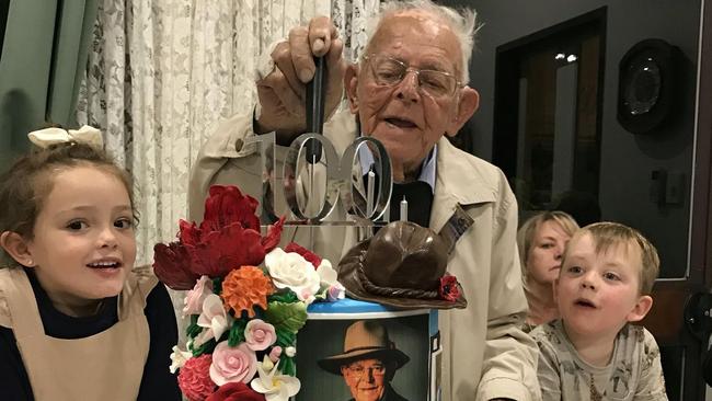 Alice Springs Sydney Kinsman celebrates his 100th birthday.