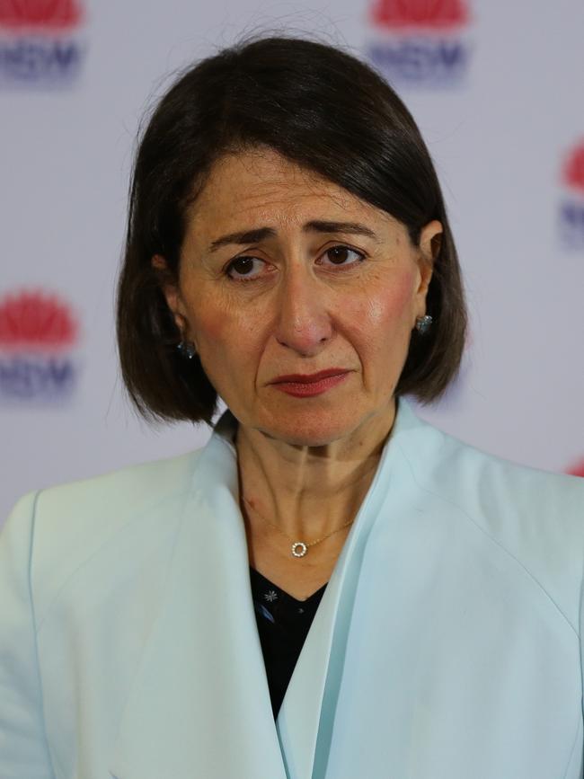 Gladys Berejiklian announcing the latest numbers on Monday. Picture: Gaye Gerard