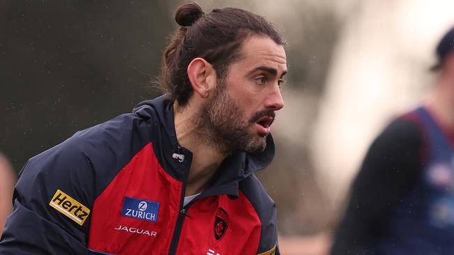 MELBOURNE, AUSTRALIA - JUNE 29: Brodie Grundy of the Demons controls the ball during a Melbourne Demons AFL training session at Casey Fields on June 29, 2023 in Melbourne, Australia. (Photo by Robert Cianflone/Getty Images)