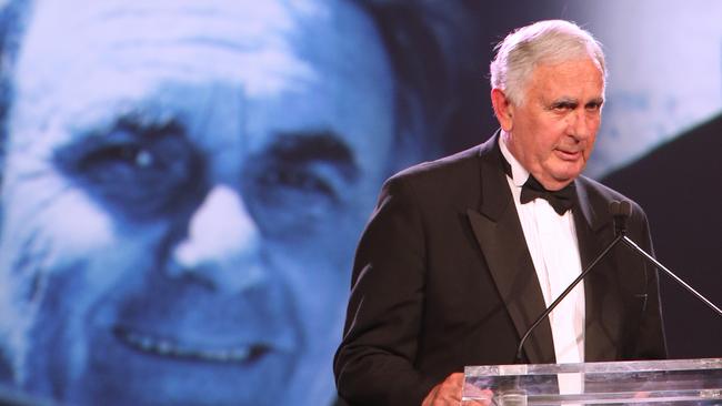 Bob Hammond on his induction into the Australian football Hall of Fame held at Crown in 2015. Picture: David Crosling