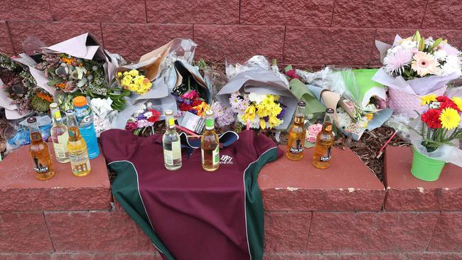 A memorial at Pacific Pines State High School after Jack Beasley was fatally stabbed. Picture: Liam Kidston