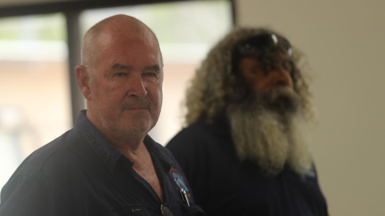 Anindilyakwa Land Council chief executive Mark Hewitt and Scott Wurramarrba during the site tour of the Anindilyakwa Healing Centre, Groote Eylandt on Friday February 2. Picture: Zizi Averill