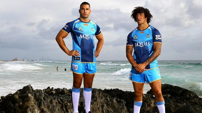 Gold Coast Titans 2017 co-captains Kevin Proctor and Ryan James … Photo: David Clark
