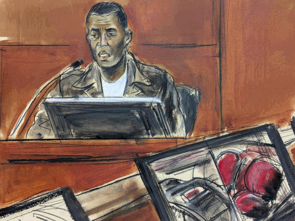 Music artist Scott “Kid Cudi” Mescudi testifies on the witness stand. Picture: Elizabeth Williams via AP.