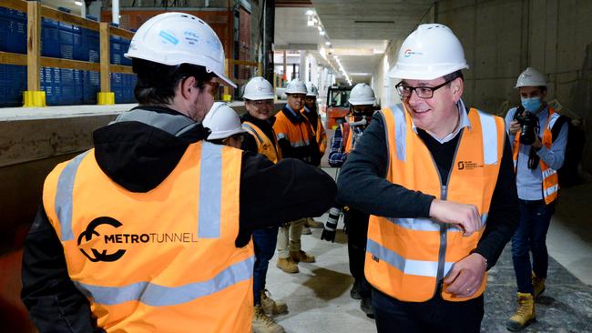 Andrews tours the Arden Metro Station in North Melbourne. Picture: NCA NewsWire / Andrew Henshaw