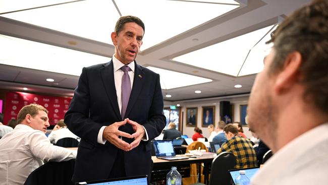 Treasurer Cameron Dick at the budget media lock-up on Tuesday. Picture: Dan Peled