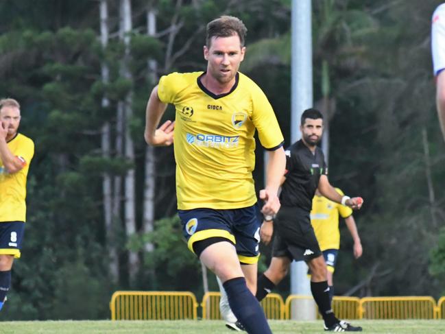 Gold Coast United's Shane Smeltz in action against Lions in the NPL Queensland football (soccer) competition. Picture: Kyoko