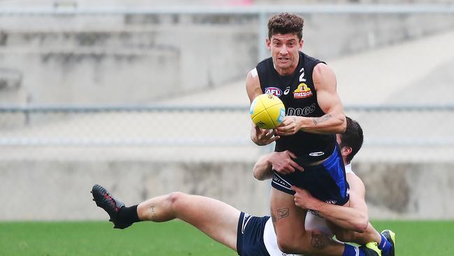 Tom Liberatore in action during the Western Bulldogs Intra-club match session at Whitten Oval.