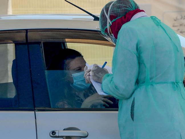 A COVID-19 drive-through test. Picture: AFP