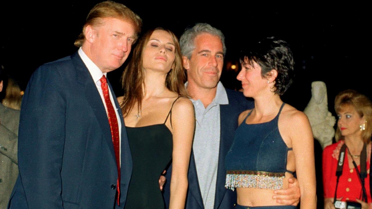 Donald Trump with his then girlfriend (and future wife) former model Melania Knauss, financier (and future convicted sex offender) Jeffrey Epstein, and British socialite Ghislaine Maxwell pose together at the Mar-a-Lago club, Palm Beach, Florida. Picture: Davidoff Studios/Getty Images