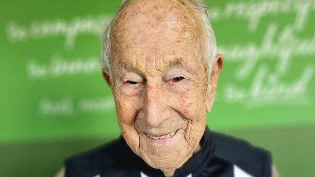 Jack Darling, 96, was quick to get a Magpie tattooed to his arm after Collingwood's grand final win. Picture: Supplied