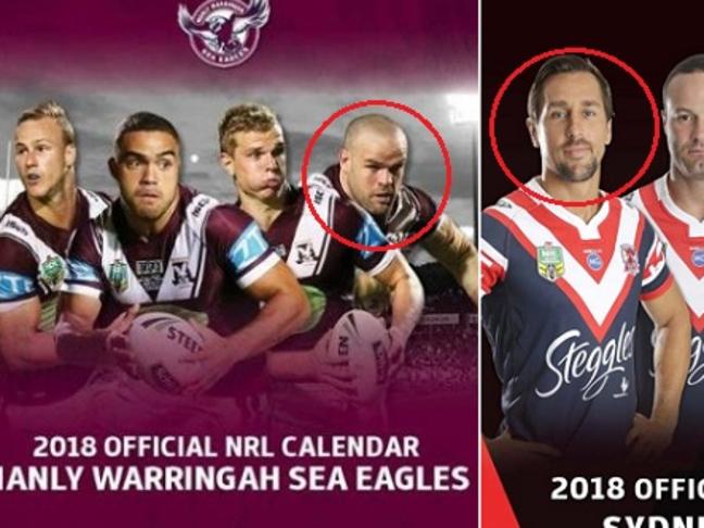 Nate Myles is in the Sea Eagles calendar while the Roosters feature the newly-departed Mitchell Pearce.