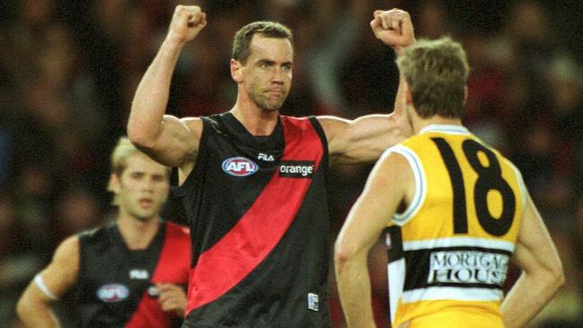 Paul Salmon celebrates a goal against St Kilda in 2002. Picture: Michael Dodge