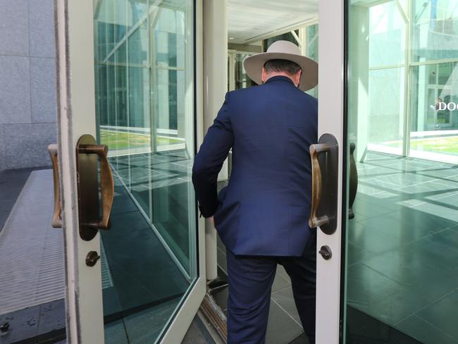 Deputy Prime Minister Barnaby Joyce accepted three questions before leaving the press conference. Picture: Gary Ramage