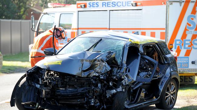 Emergency services at the scene of a fatal car crash at Tootgarook. Picture: Andrew Henshaw