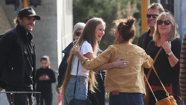 Grace Tame with supporters before going into court, March 7, 2023. Picture: Nikki Davis-Jones