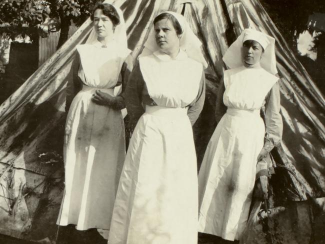 Foreboding ... Nurse Ada Smith (left) with colleagues at . Picture: Australian War Memorial