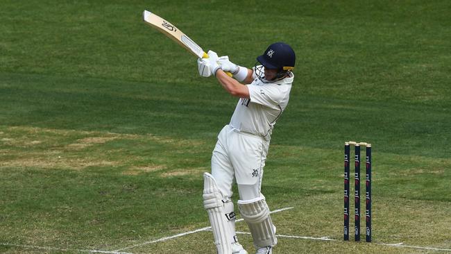 Victoria’s Marcus Harris plays a pull shot against South Australia. Picture: AAP