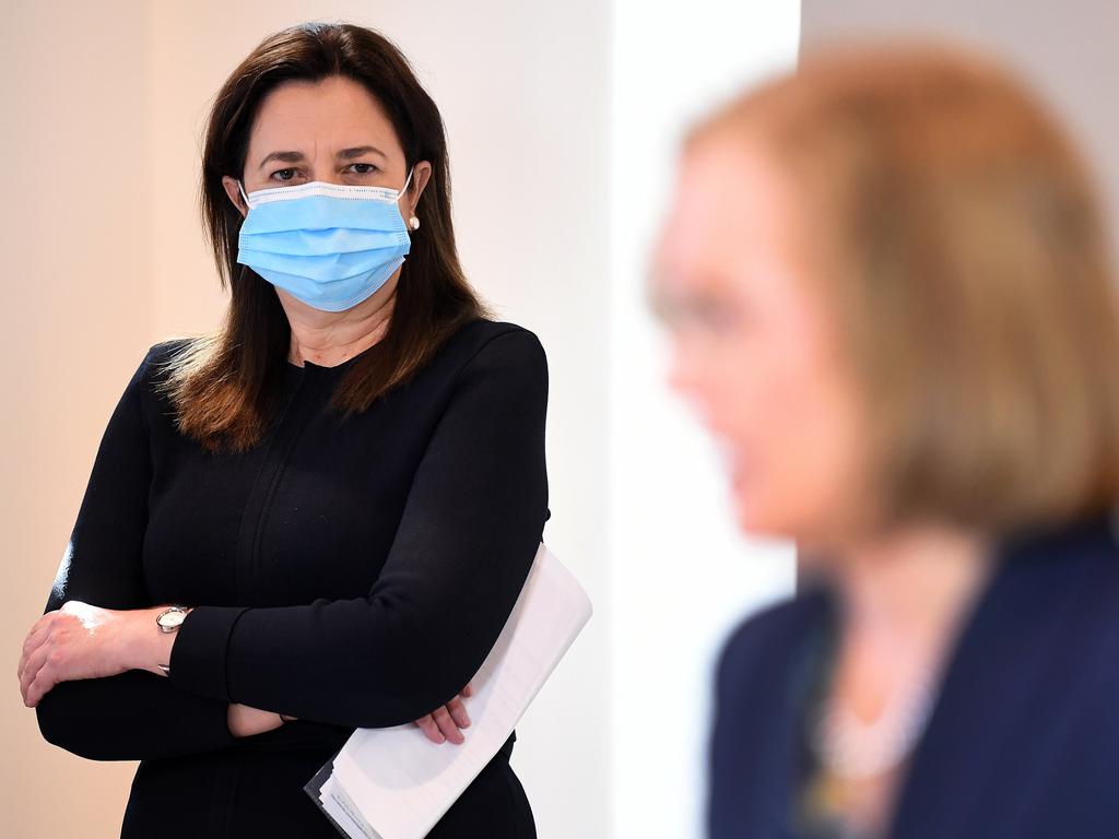 Simon Birmingham has accused Annastacia Palaszczuk and chief health officer Jeannette Young of spreading ‘extremist’ claims about the AstraZeneca vaccine. Picture: NCA NewsWire/Dan Peled