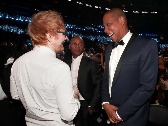 Ed Sheeran and Jay-Z during The 59th GRAMMY Awards at STAPLES Center on February 12, 2017 in Los Angeles, California. Picture: Getty