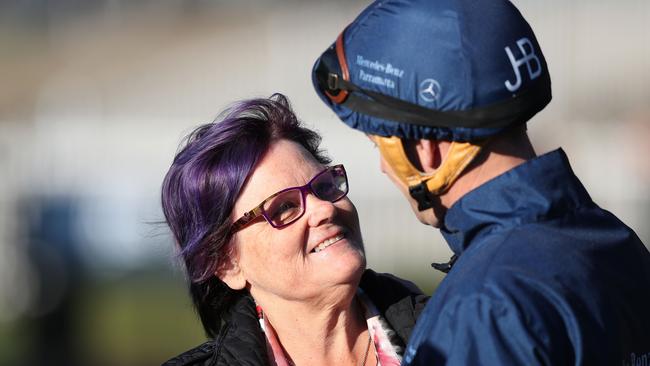 Winx owner Debbie Kepitis with jockey Hugh Bowman. Picture: Brett Costello