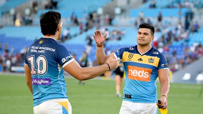 (L-R) Tino Fa'asuamaleaui and David Fifita are now free agents as a result of the Titans parting ways with Justin Holbrook.