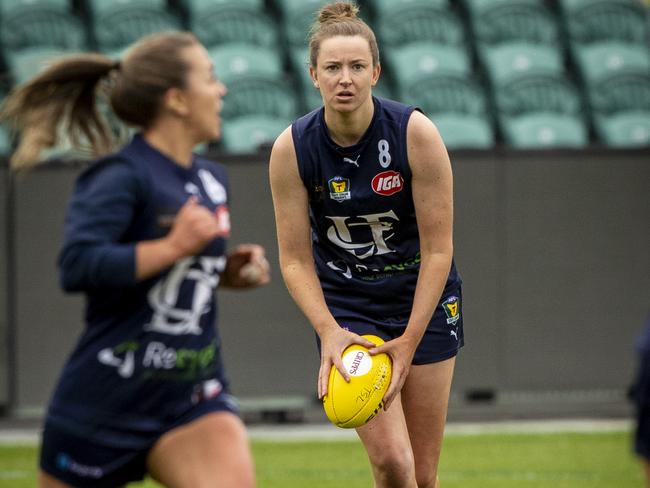 TSLW: TSLW Grand Final 2020, Glenorchy vs. Launceston, UTAS Stadium: Launceston's Brooke Brown with the ball. Picture: LUKE BOWDEN