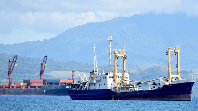 Ships anchored near the Honiara port, where foreign military vessels are currently banned from docking. Picture: AFP