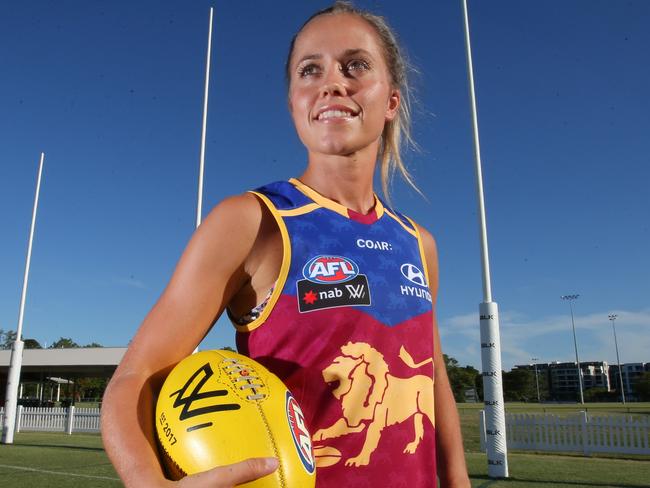 SUNDAY MAIL ONLY Kaitlyn Ashmore Lions women's players ahead of first AFLW game on Sunday. Pic Jamie Hanson