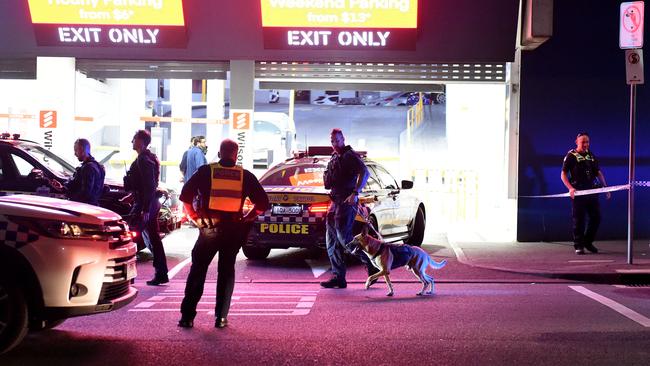 Police pursue a ute into the Eureka car park on City Road, Melbourne. Picture: Josie Hayden